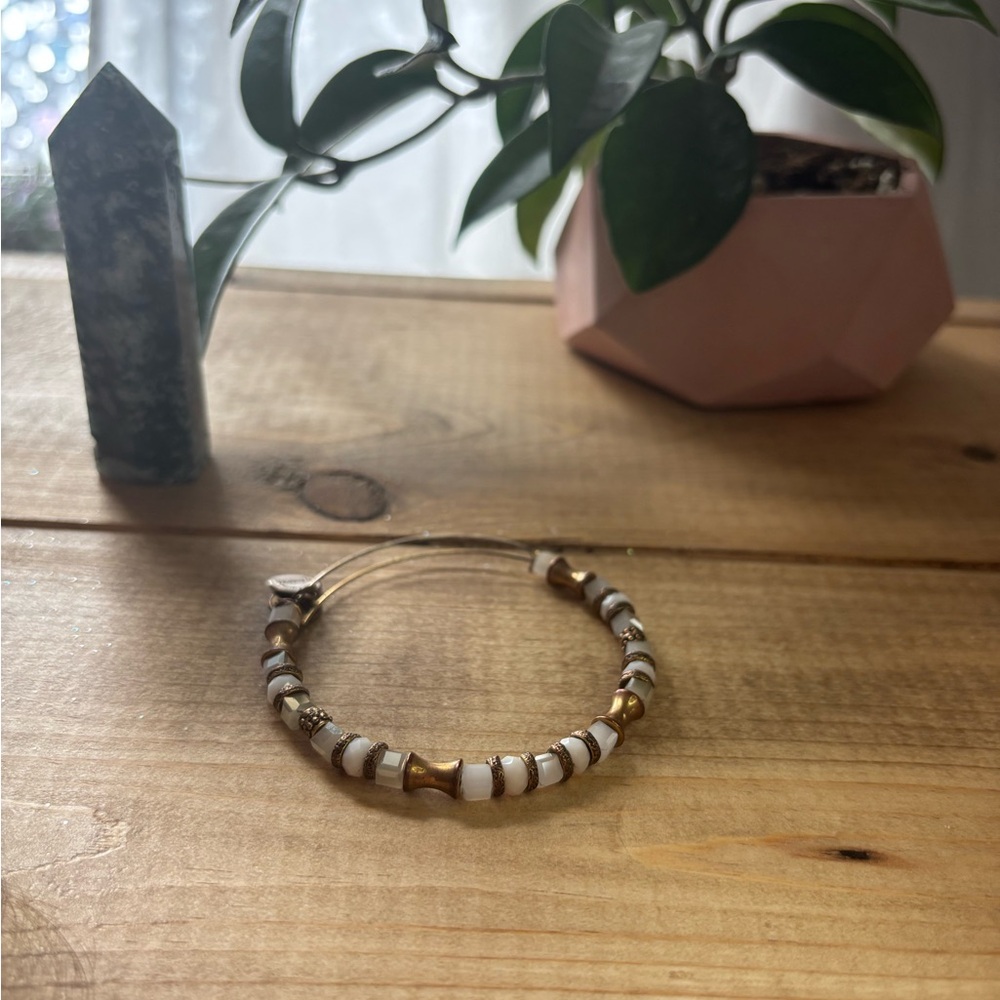 Alex & Ani white and gold beaded bracelet